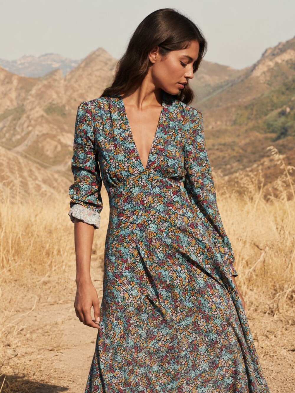 Doen Charleston Dress in Navy Lady Bird Floral Size XS Blue Midi Maxi NWT
